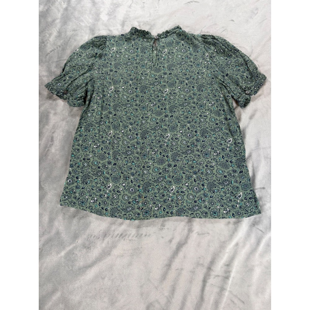 LOFT Petites Green Floral Blouse Pleated Front Cottagecore Short Sleeve XSP - Picture 5 of 6